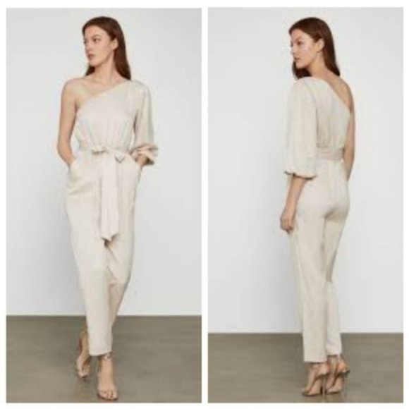 NWT BCBGMAXAZRIA Beige Puff Sleeve Jumpsuit - Picture 2 of 4